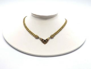 Antique Victorian Gold Vermeil Book Chain Garnet Choker Necklace,  18 "