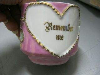 Victorian 1800s Remember Me Friendship Mug Cup Pink Green Flower Design