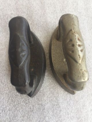Antique 2 Small Sad Irons Toy Cast Cast Iron Child’s Toy Made In Usa