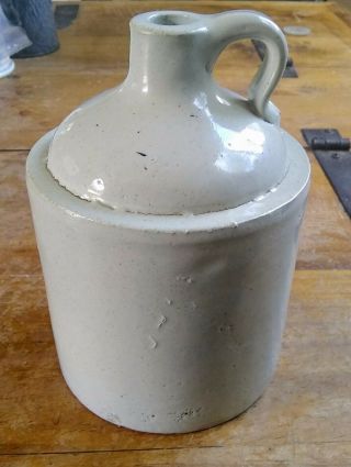 Antique Vintage Small Off - White Glazed Whiskey Jug Crock Stoneware Handle