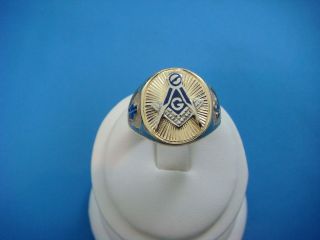 14k Yellow Gold Masonic Compass Vintage Ring,  Solid Back,  13.  2 Grams,  Size 11