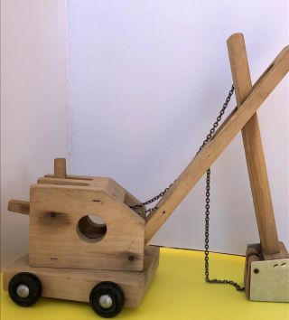 Creative Playthings Vintage Wood Toy Steam Shovel / Mid Century Crane Finland