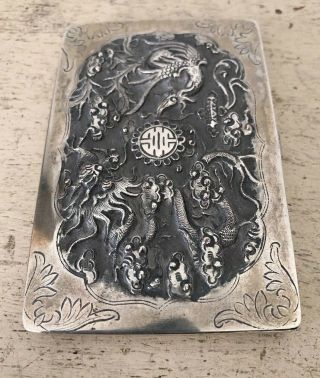 Vintage Antique Asian Chinese Dragon Card/Cigarette Case Silver Plated? 67.  5g 3