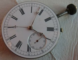 Xfine Chronograph Vintage Pocket Watch Movement & Enamel Dial Stem To 3