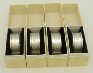 Napkin Rings; Set Four Solid Sterling Silver,  Boxed,  B.  1973,  Perfect