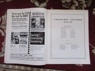 Beatles VINTAGE 1964 UK ' A HARD DAYS NIGHT ' MOVIE WORLD PREMIERE PROGRAM 4