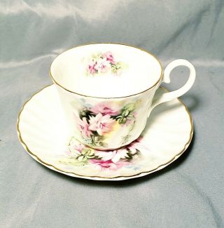 Staffordshire Royal Patrician Teacup And Saucer Bone China Pink Flowers England