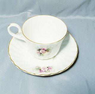 Staffordshire Royal Patrician Teacup And Saucer Bone China Pink Flowers England 2