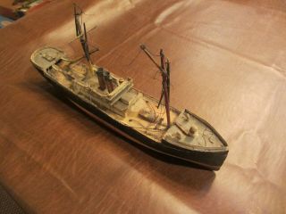 Vintage Antique Old Folk Art Hand Made Wooden Wood Freighter Cargo Ship Model