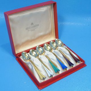 6 Vintage David Andersen Guilloche SPOONS 925 Sterling Silver MultiColor 3