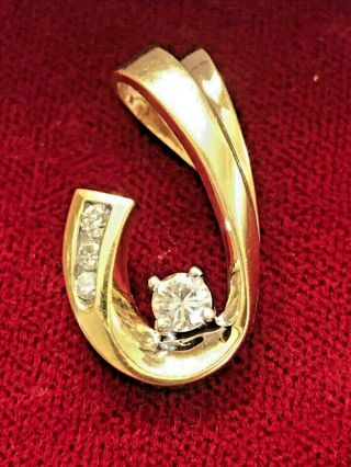 Vintage Estate 14k Gold Natural Diamond Pendant Slide Appraisal Signed Aj