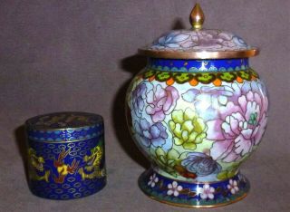 Chinese Cloisonne Jars With Covers Circa 1920s Design No Damage X 2