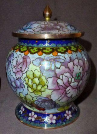 Chinese Cloisonne Jars with Covers Circa 1920s Design No Damage x 2 3