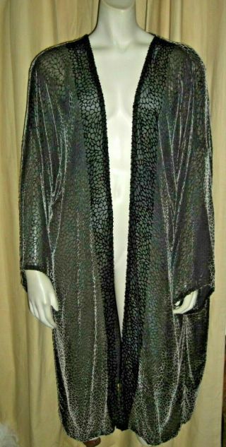 Vintage Charles Patricia Lester Couture Burnout Devore Velvet Kimono Duster Os