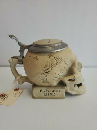 Ernst Bohne Sohne 9136/2 Antique Character German Beer Stein Lidded Mug - Skull