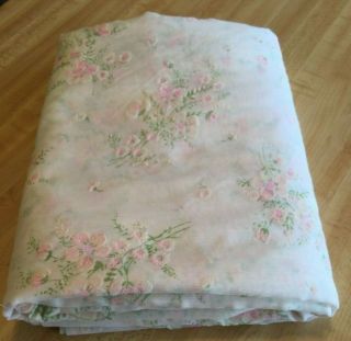 Vintage Flocked Fabric White Sheer W / Pink Cream Green Flowers Bouquets 4 Yds,