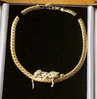 Vintage Christian Dior 80s Magnificent Rare Leopard Panther Diamanté Necklace