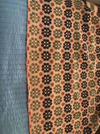1842 Hand Woven Wool Linen Overshot weave Reversible Coverlet Blanket.  2 More. 11