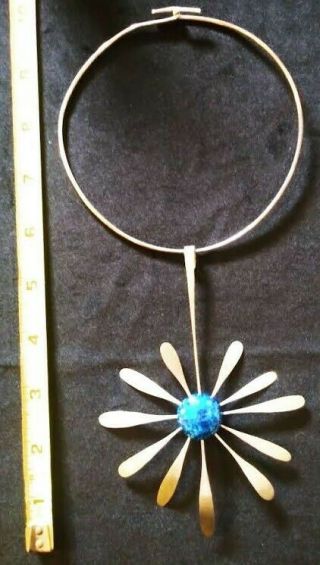 Very rare vintage one of a kind Elsa Freund silver and blue glass necklace 5
