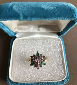House Of Faberge Franklin “ Violets In The Snow “ Ring Sz.  8.  5 1993 Vintage 10