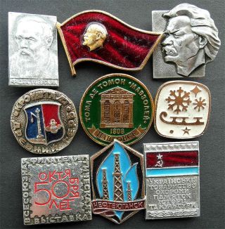 9 Vintage Soviet Russian Cccp Badges