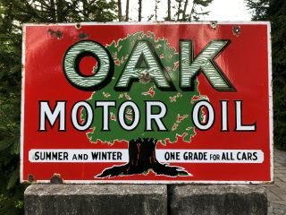 Rare Oak Motor Oil Double Sided Porcelain Sign