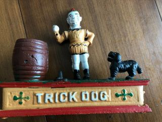 Vintage Cast Iron Trick Dog Circus Clown Mechanical Coin Bank