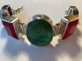Huge Vintage 925 Silver Emerald Ruby Bracelet Set With Gemstones