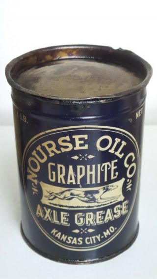 Vintage Nourse Oil Comp.  One Pound Axle Grease Metal Gas Oil Tin One