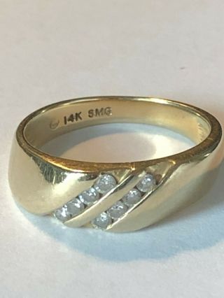 14k Solid Gold Diamond Mens Wedding Band Ring Size 9.  5 Vintage Estate