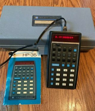Vintage Hp - 35 Led Scientific Calculator W/ Leather Case,  Charger,  Booklet,  & Box