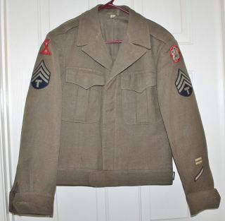 Vtg Ww2 Wool Field Technician Eisenhower Jacket With Patches - Olive Drab - 36r - Euc