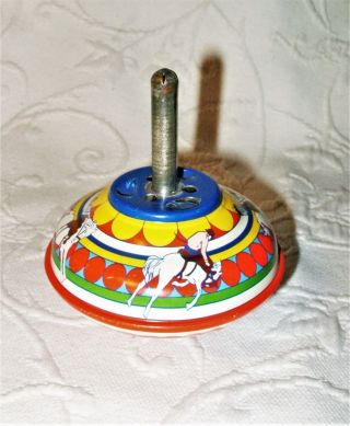 Vintage Colorful 1920 S Western Cowboy Tin Litho Spinning Top Collectible Vguc