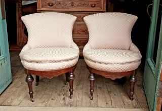 Victorian Walnut Upholstered Boudoir Chairs