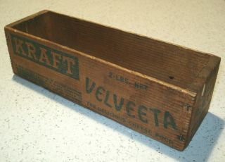 Vintage Wood Kraft Velveeta Cheese Box 2 LB Chicago Illinois Old Antique 3x3x9 2