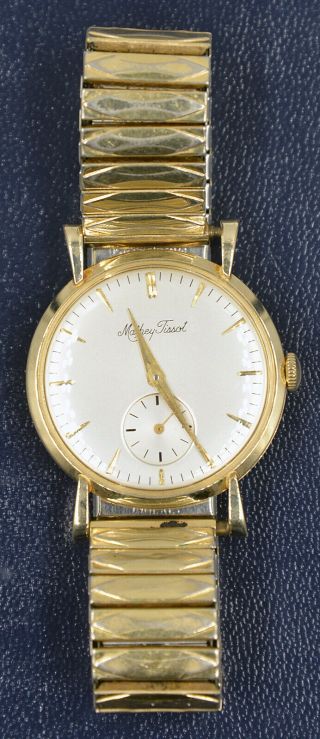 Vintage Mathey Tissot 14k Gold Mens Watch W/ Inset Second Dial Estate Find