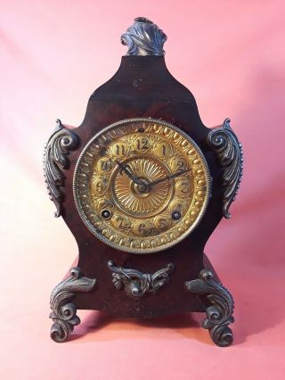 Antique Ansonia Iron Gold Face Mantle Clock