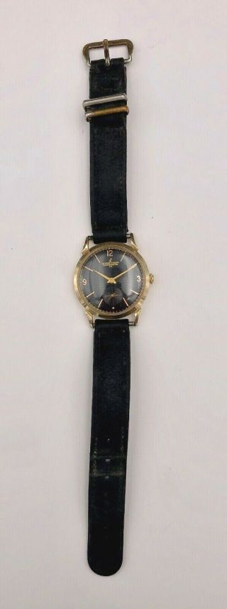 VTG Ulysse Nardin Black Dial Mens 14K Gold Chronometer Wristwatch W/Leather Band 3