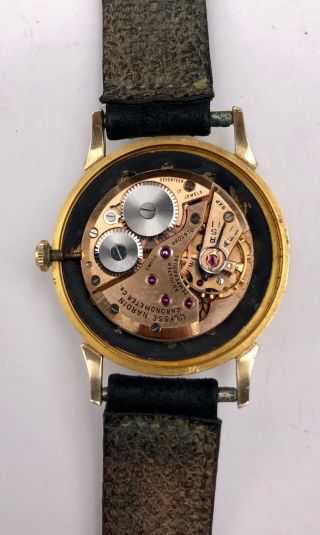 VTG Ulysse Nardin Black Dial Mens 14K Gold Chronometer Wristwatch W/Leather Band 6