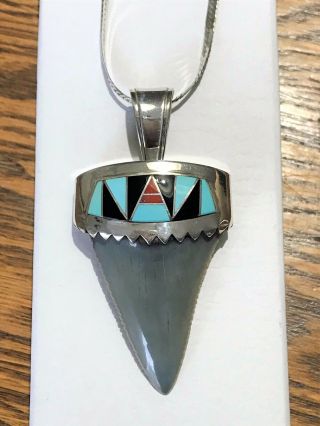 Sterling Silver & Shark Tooth Necklace Marked La Sterling (lyndon Ahiyite?) Zuni