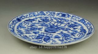 Chinese Old Hand - Made Porcelain Blue And White Fish And Flower Pattern Plate B02