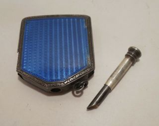 Vintage - Antique - Blue Guilloche Enamel - Sterling Silver - Striker Lighter