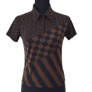 Authentic Fendi Vintage Zucca Pattern Short Sleeve Tops Brown Black Ak24535