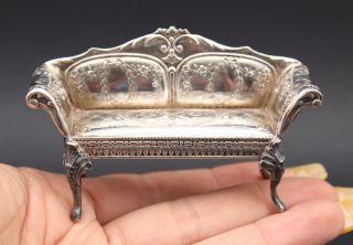 Hallmarked Antique Miniature German Pseudo Silver Furniture Settee Couch Seat Nr