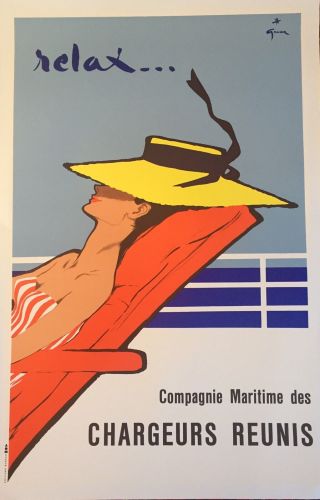 Rene Gruau " Relax " Vintage French Travel Poster 1950s