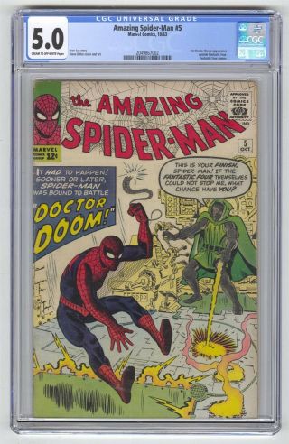 Spider - Man 5 Cgc 5.  0 Vintage Marvel Comic Key 1st Doom Out Of Ff Title