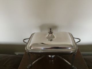 Silver Plarted Chaffing Pan On A 4 Legged Fitted Stand Complete With Burner