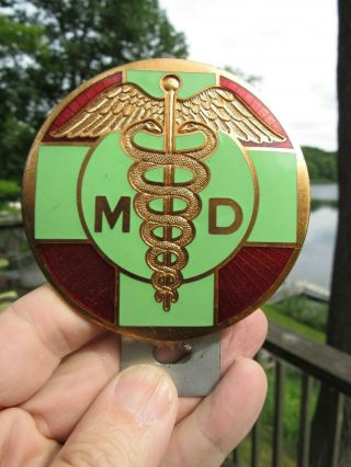 Vintage Porcelain Medical Doctor Md Licence Plate Topper Badge Sign