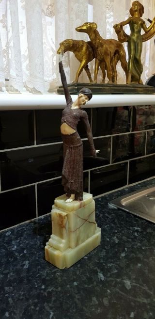 ART DECO,  CAST BRONZE DANCING LADY FIGURE,  SOLID ONYX BASE 12