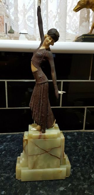 ART DECO,  CAST BRONZE DANCING LADY FIGURE,  SOLID ONYX BASE 2